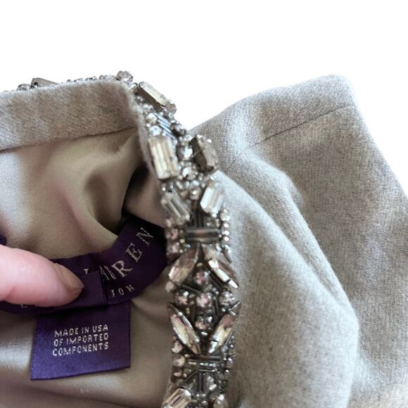 Ralph Lauren Purple Label Jeweled Neck Midi Sheath Dress Gray Wool Women's 14 - Picture 16 of 16